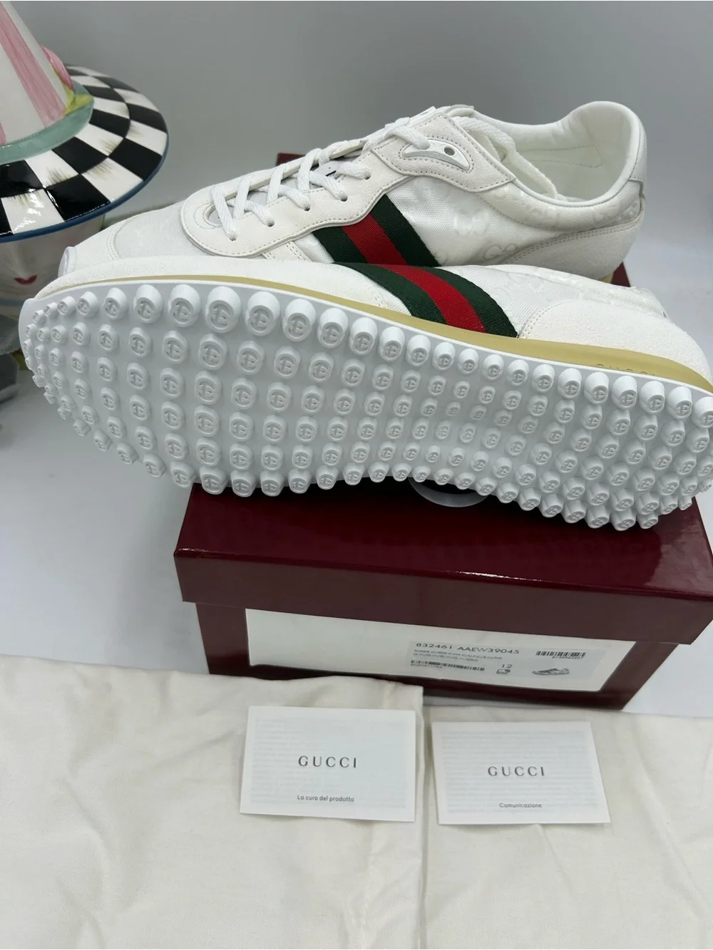 Men's Gucci re-motion GG canvas/suede sneakers size 12 fits 12.5 US made Italy
